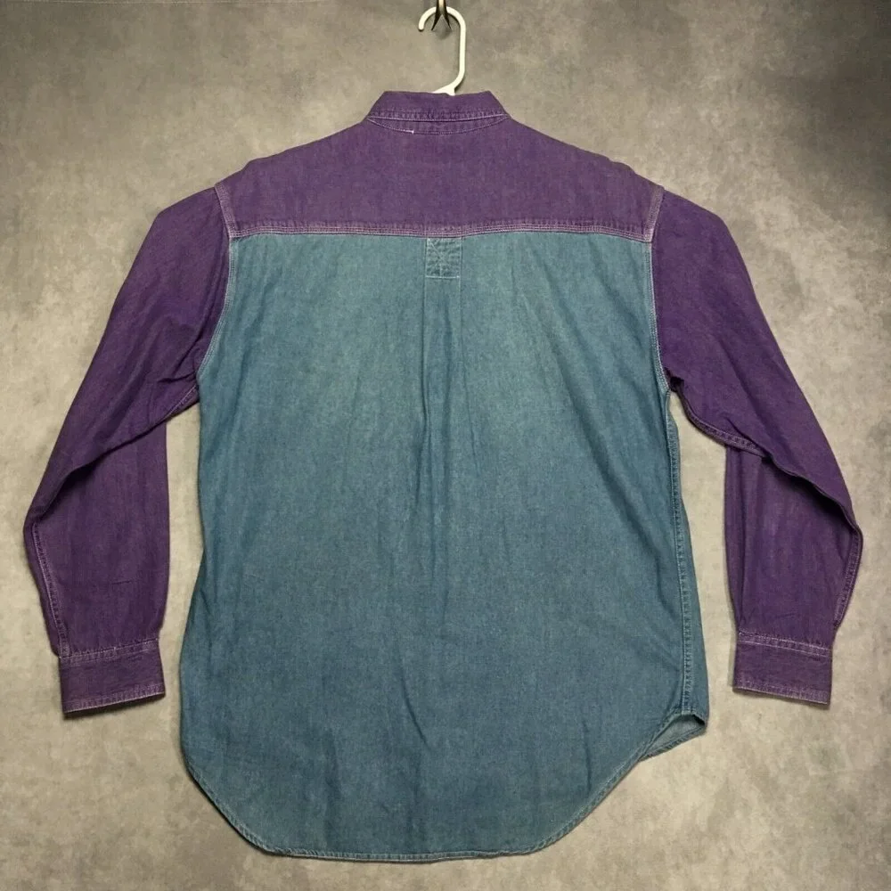 Vintage Nuovo County Seat Chambray Shirt size Medium Long Sleeve Purple Button - Picture 6 of 14
